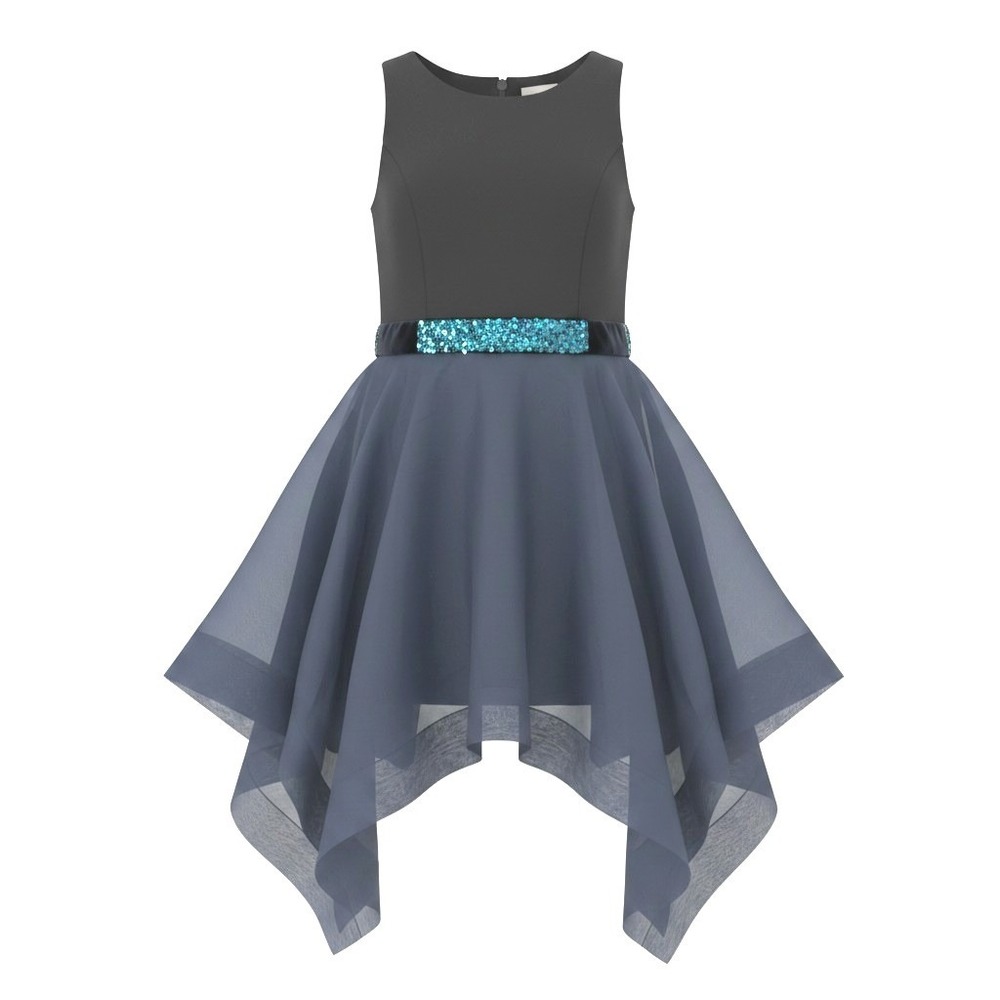 Zoe Ltd Girls Size 12 Black Navy Blue Sequin Velvet Handkerchief Hem Party Dress